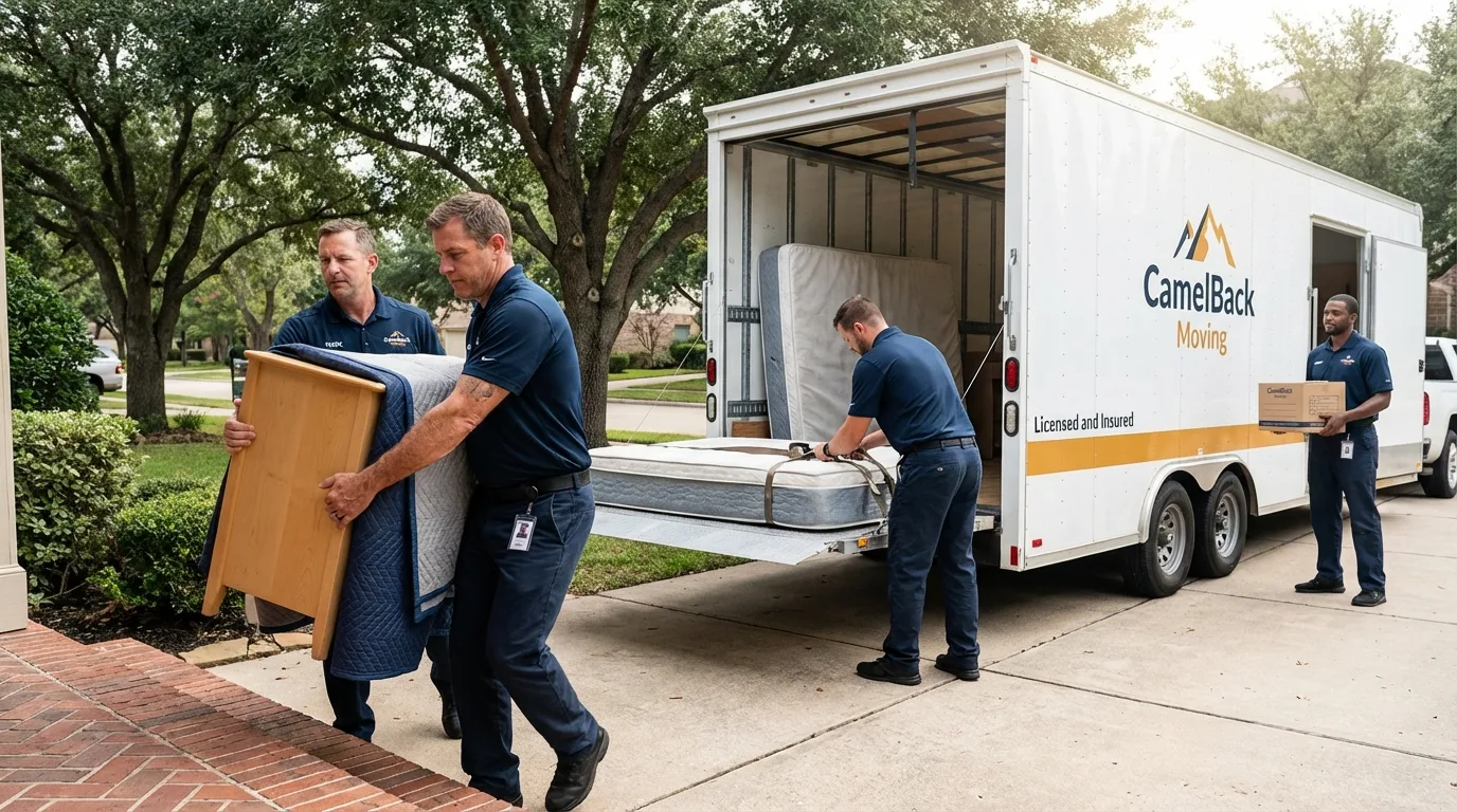 Crew loading residential truck for cross-state move from Lakemore, OH