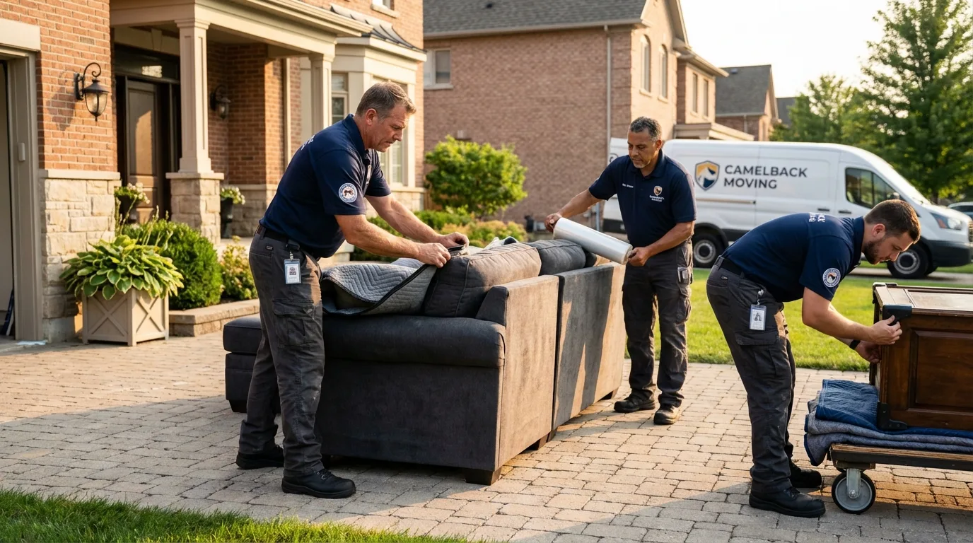 Large estate moving crew wrapping furniture in Lakemore, OH